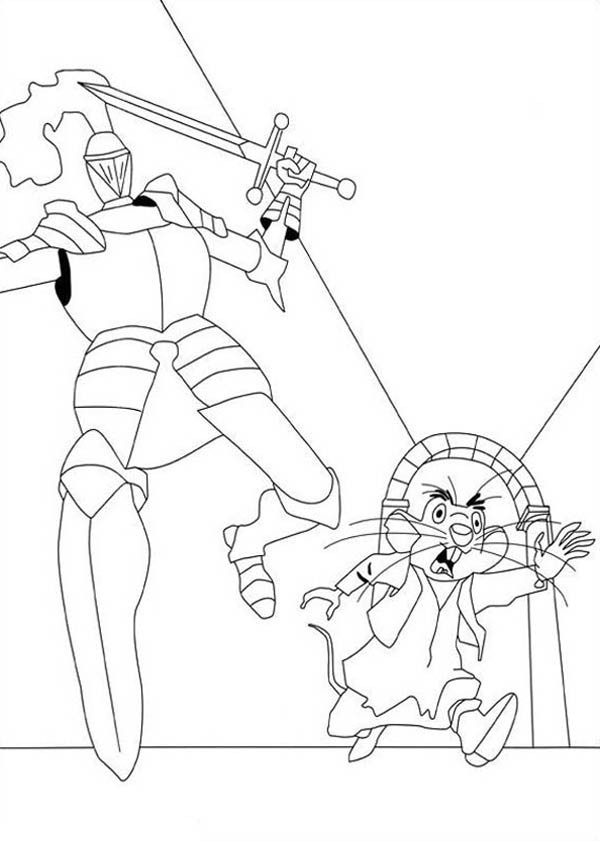 Despereaux Tilling Running Away from Armoured Warrior Coloring Page