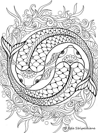 Koi, ying yang coloring page | Coloring pages, Coloring books ...