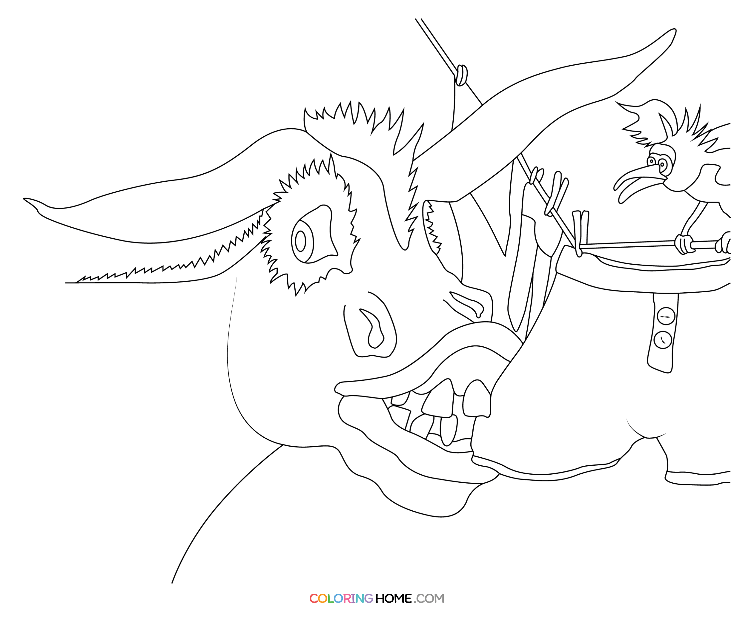 The Wonky Donkey getting up to mischief coloring page
