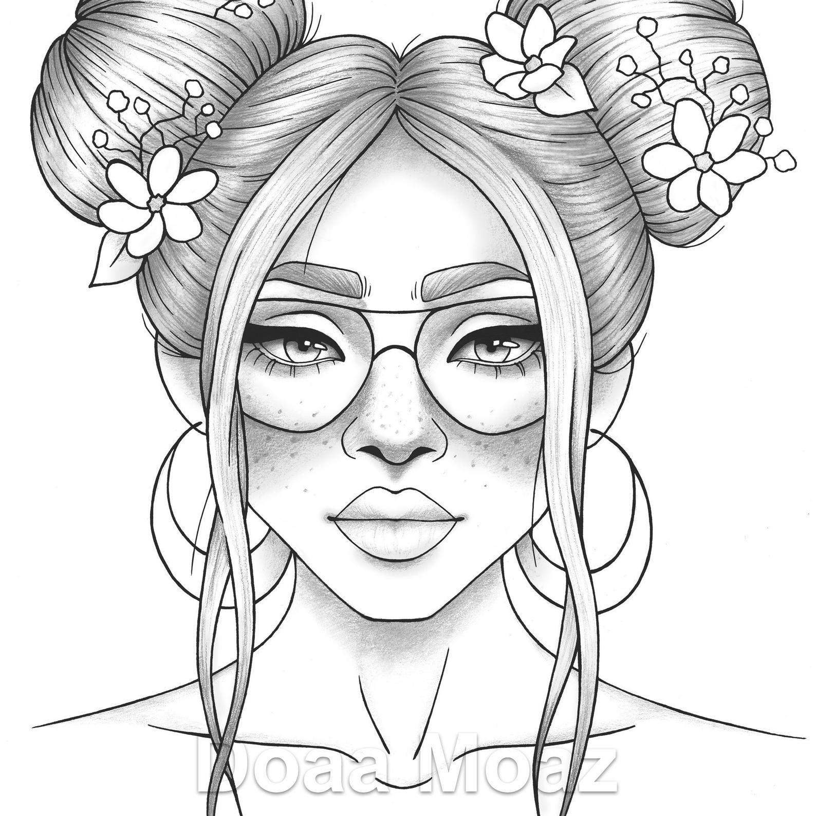 Printable Coloring Page Girl Portrait And Clothes Colouring   Etsy ...
