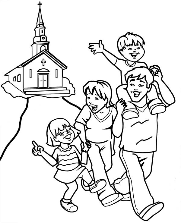 Family at Church Coloring Page - Free Printable Coloring Pages for Kids