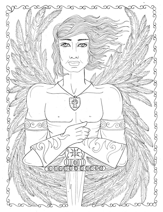 Male Warrior Angel Coloring Page Instant Download Christian | Etsy