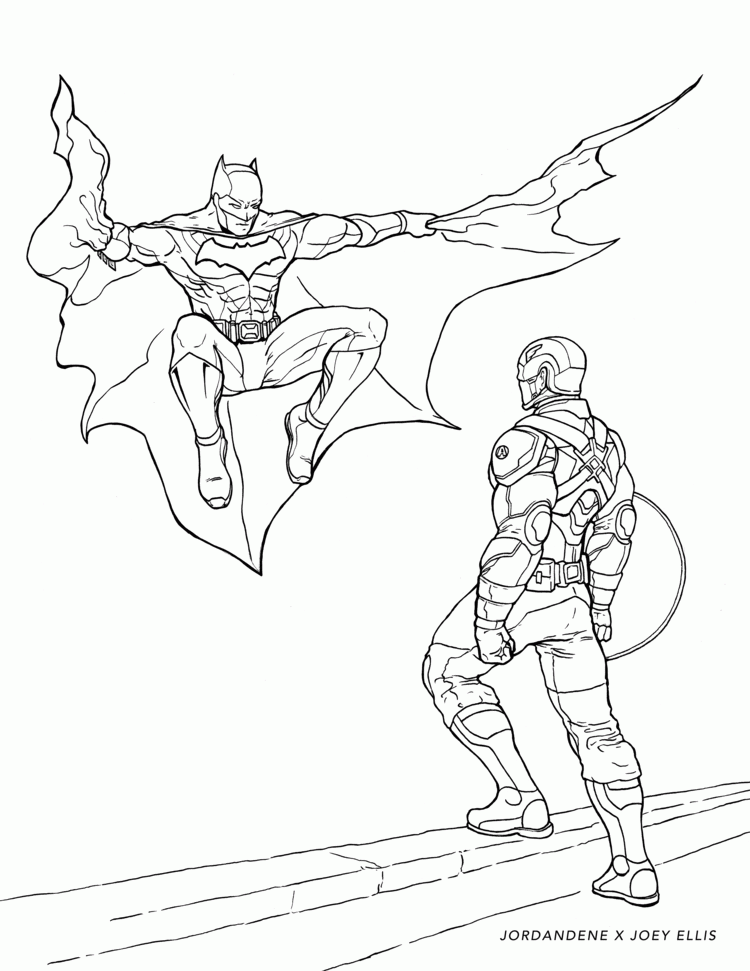 printable coloring page  batman vs captain america