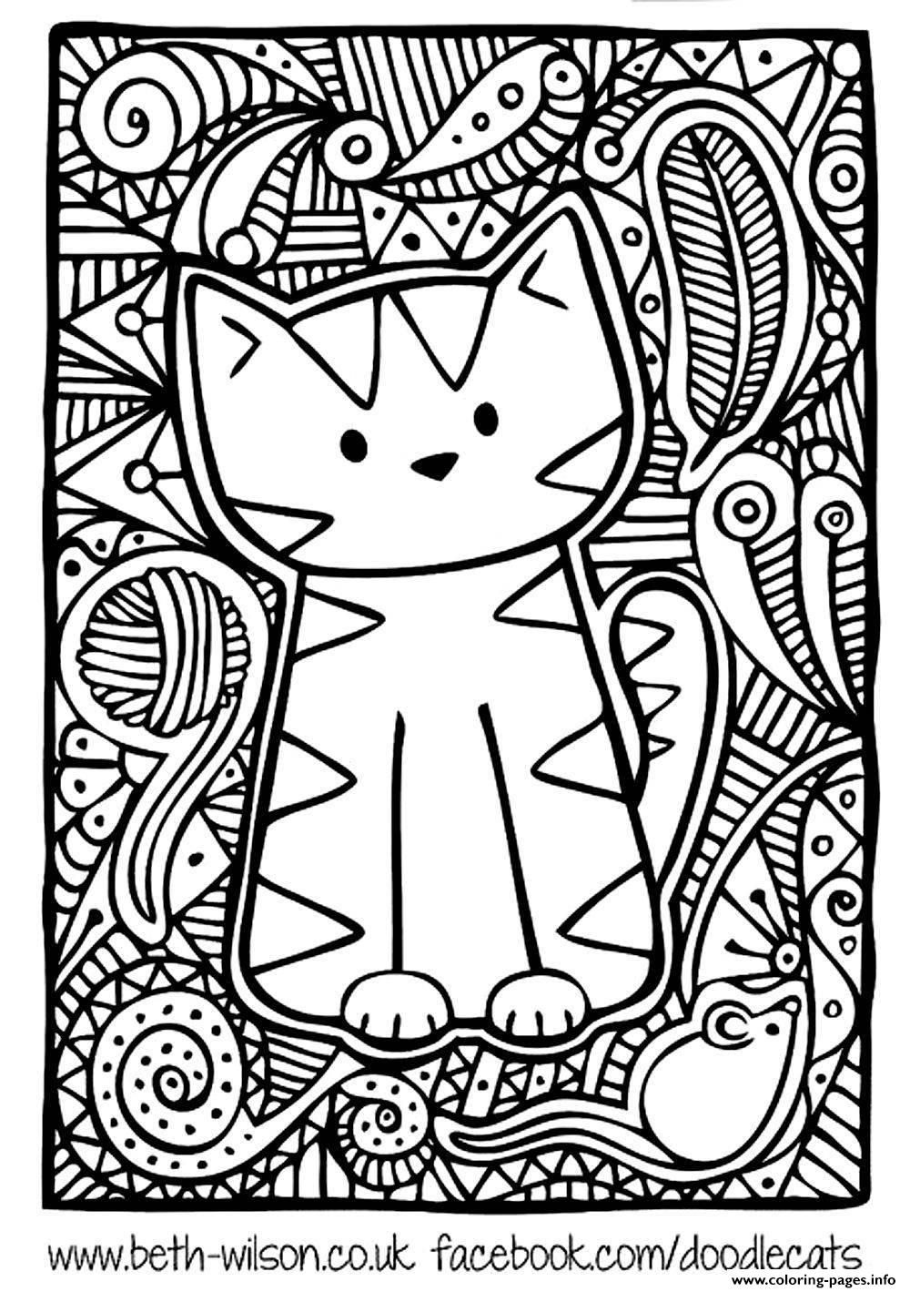 Print adult difficult cute cat Coloring pages