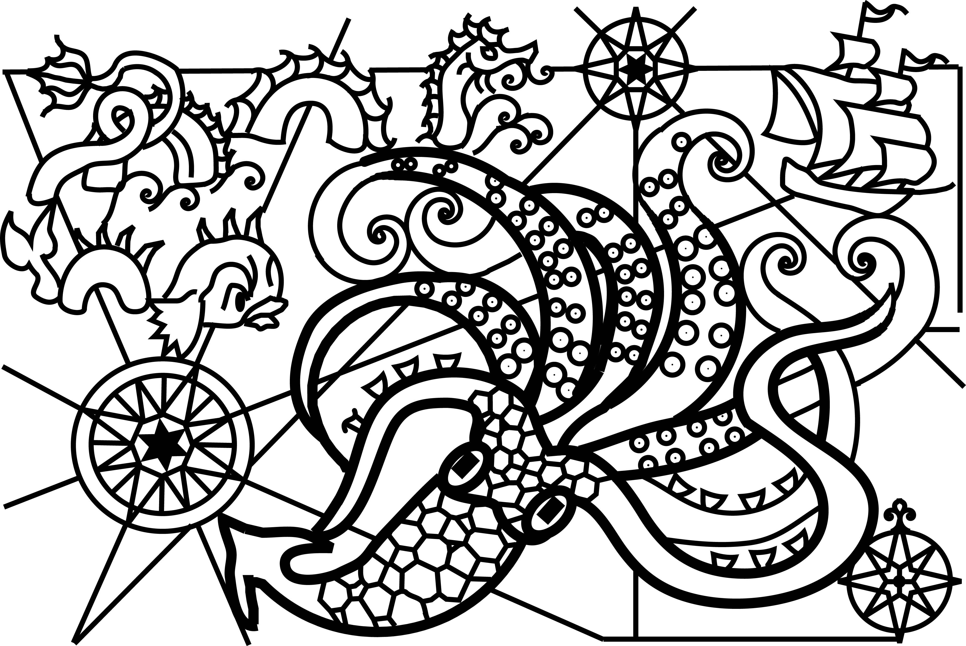 Kraken Maze for ads line drawing - Treinen Farm ~ Corn Maze & Pumpkin Patch  | Line drawing, Coloring pages, Drawings