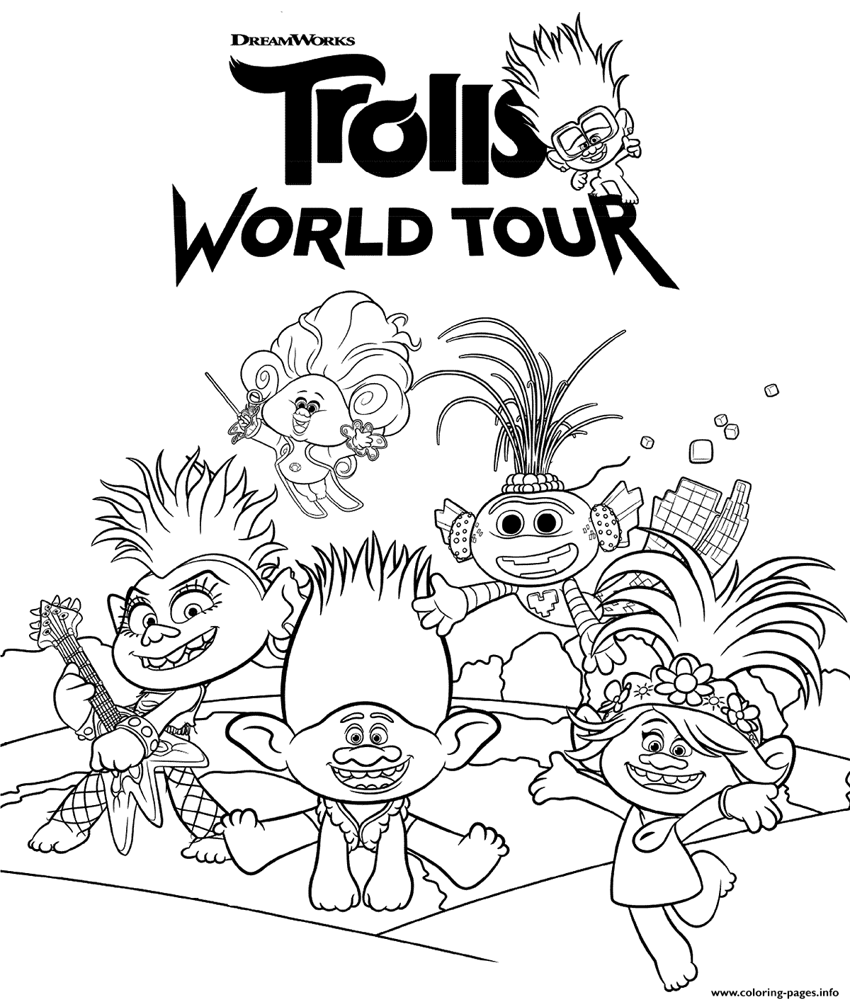 DreamWorks Trolls 2 World Tour Coloring Pages Printable