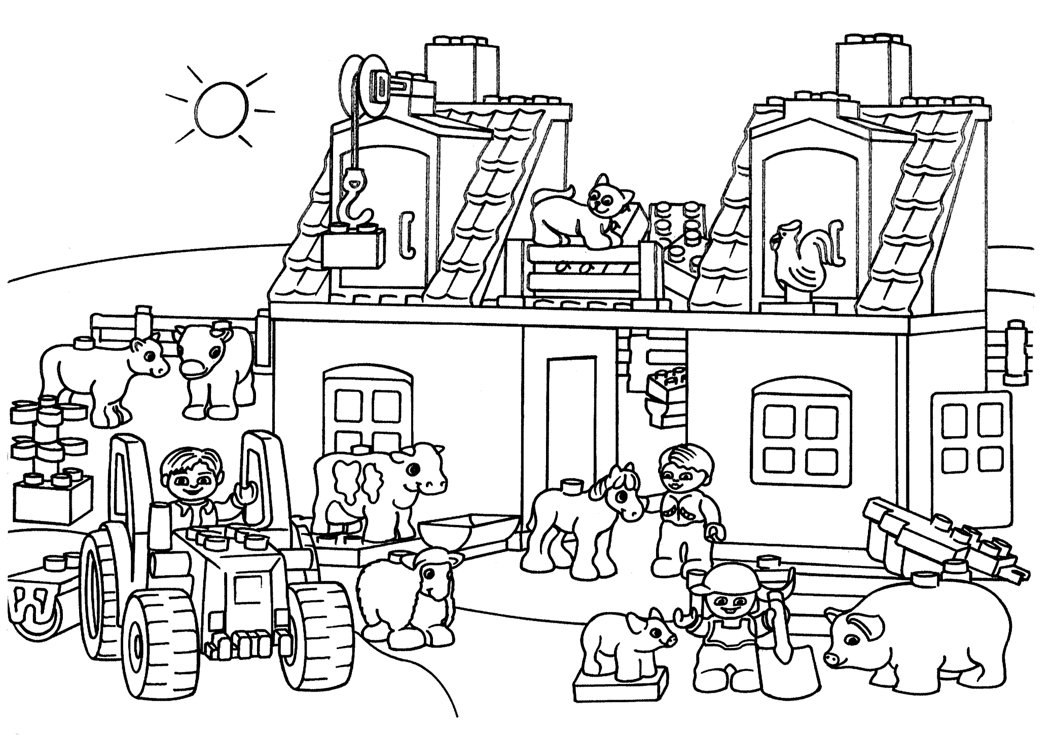Lego farm coloring page for kids, printable free. Lego Duplo ...