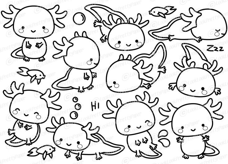 Premium Vector Clipart Kawaii Axolotl Outlines Cute - Etsy | Cute easy  drawings, Cute coloring pages, Axolotl
