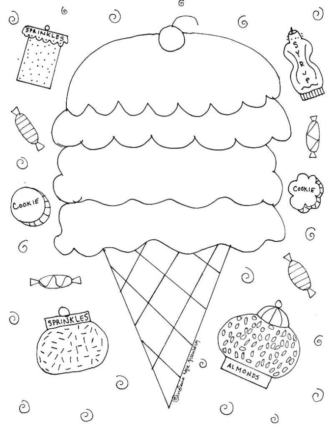 Four Scoop Ice Cream Cone Coloring Page Coloring Home