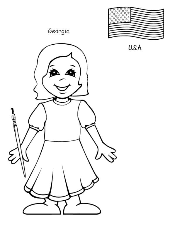 Children Around The World Coloring Page - USA
