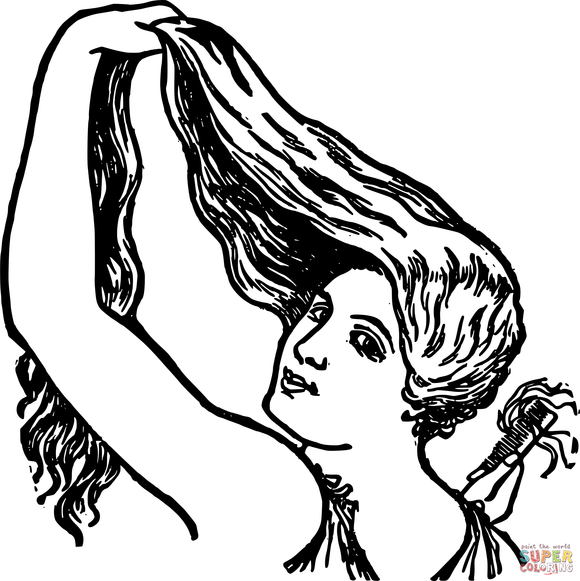 Vintage Lady Combs Hair coloring page | Free Printable Coloring Pages
