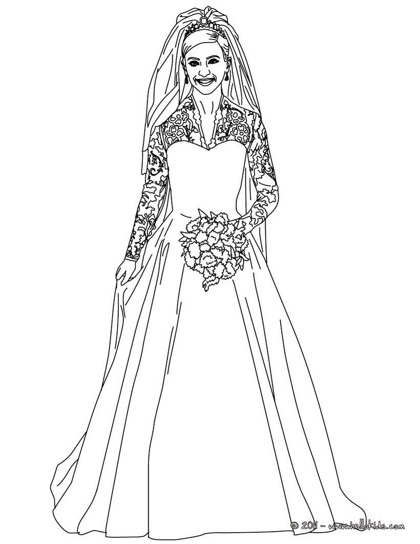 KATE and WILLIAM coloring pages - Kate Middleton's Royal wedding dress |  Wedding coloring pages, People coloring pages, Free wedding dress patterns