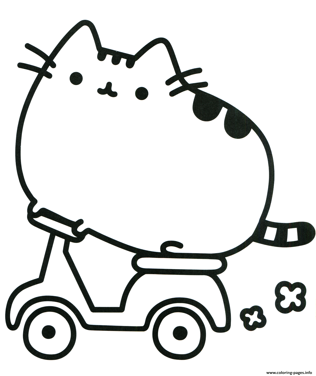 Pusheen Cat On Scooter Coloring Pages Printable