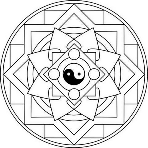 Mandala with Yin Yang coloring page | Free Printable Coloring Pages