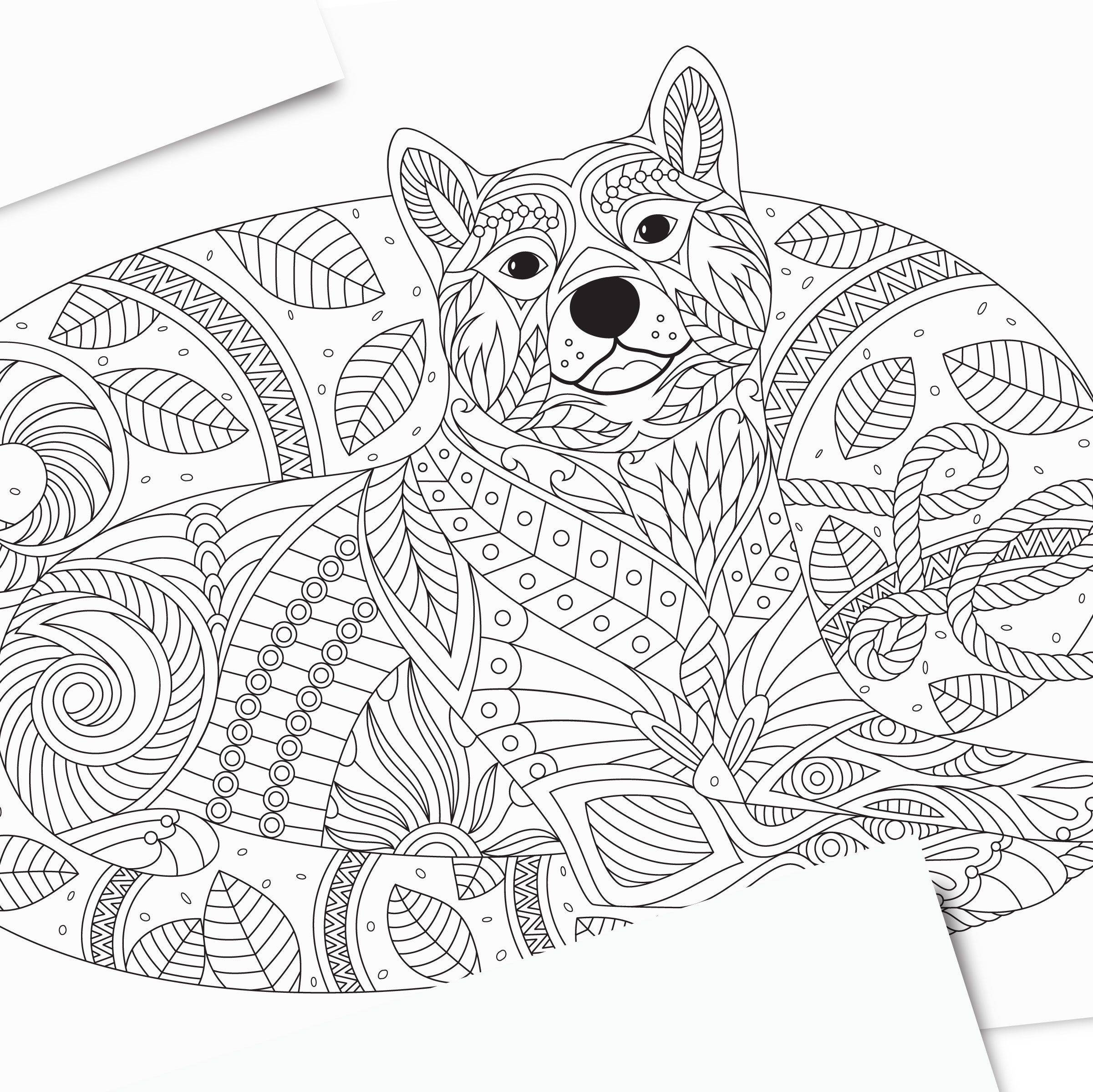 Dog Coloring Page for Adults and ...