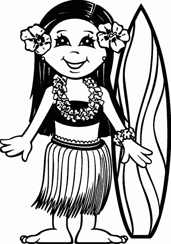 Surfer Girl Hawaii Coloring Pages | Coloring Sun