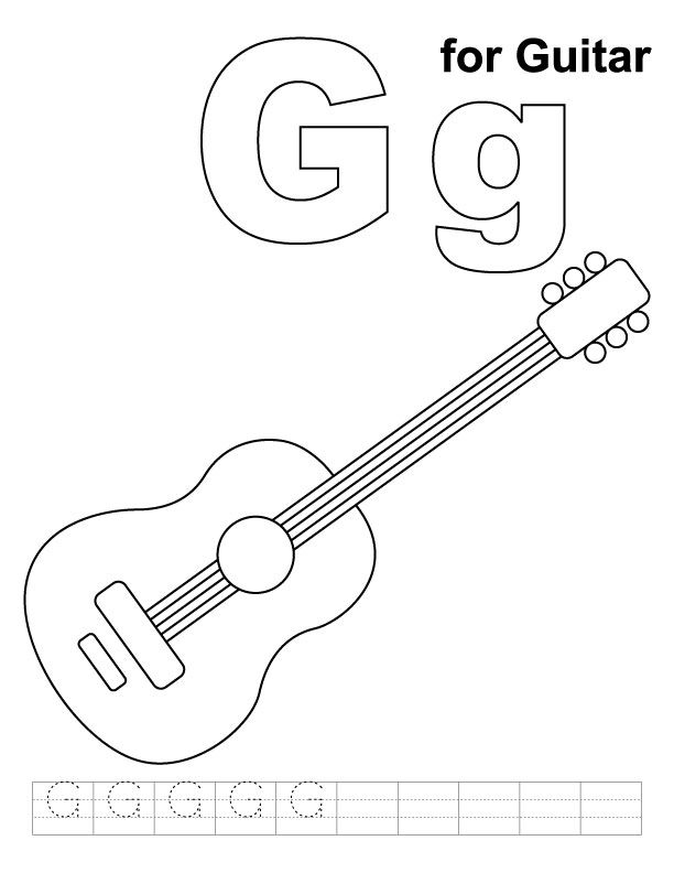 G for guitar coloring page with handwriting practice | Download ...