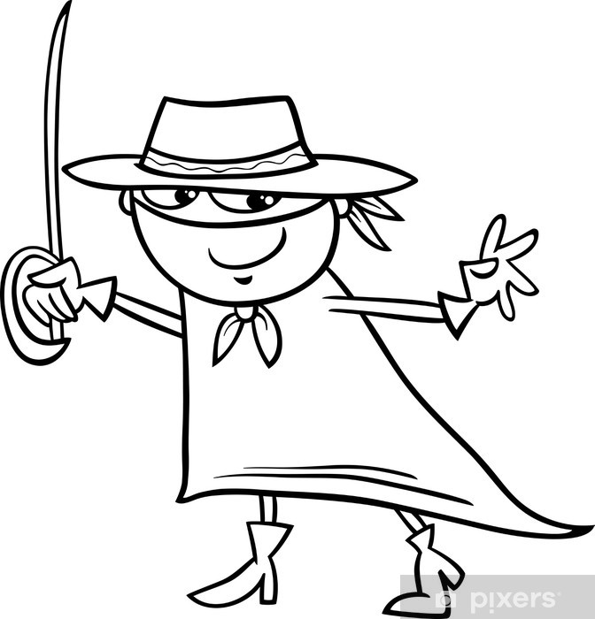 Wall Mural boy in zorro costume coloring page - PIXERS.US