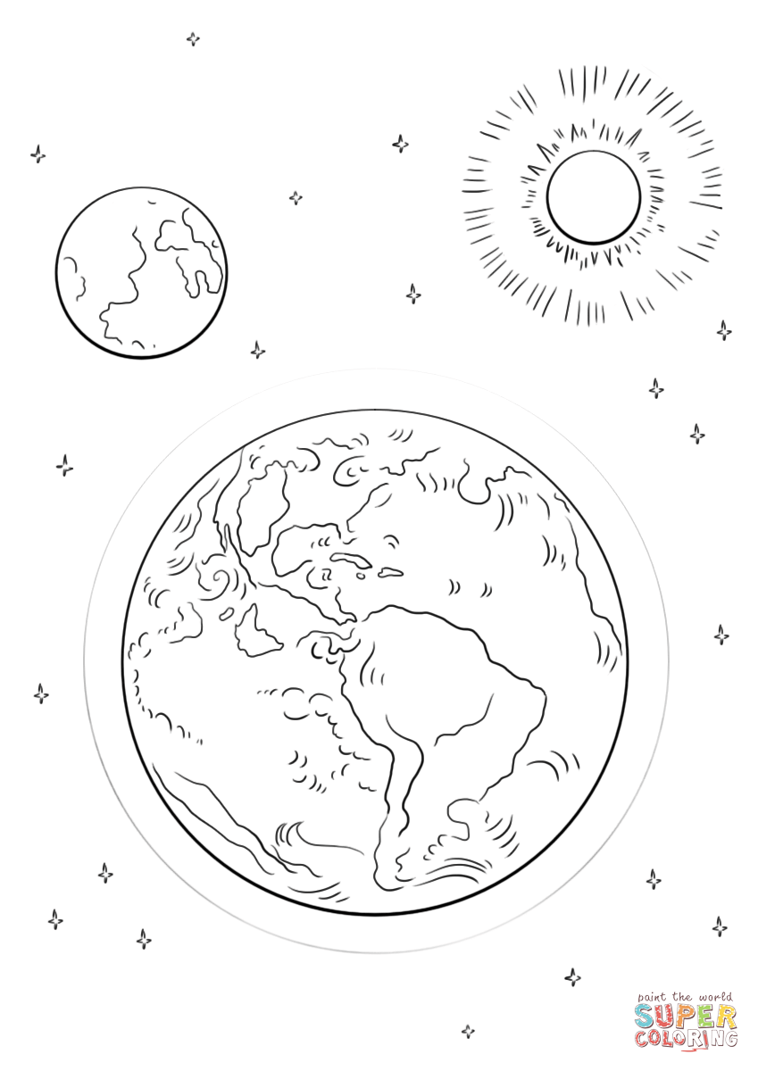 Earth, Moon and Sun coloring page | Free Printable Coloring Pages