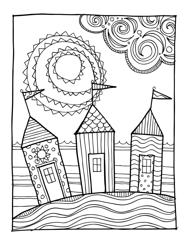 KPM Doodles Coloring Page Beach Houses - Etsy