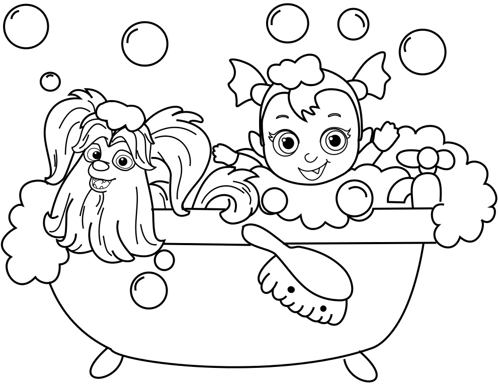 Wolfie and Nosy From Vampirina Coloring Pages in the Bathroom to ...