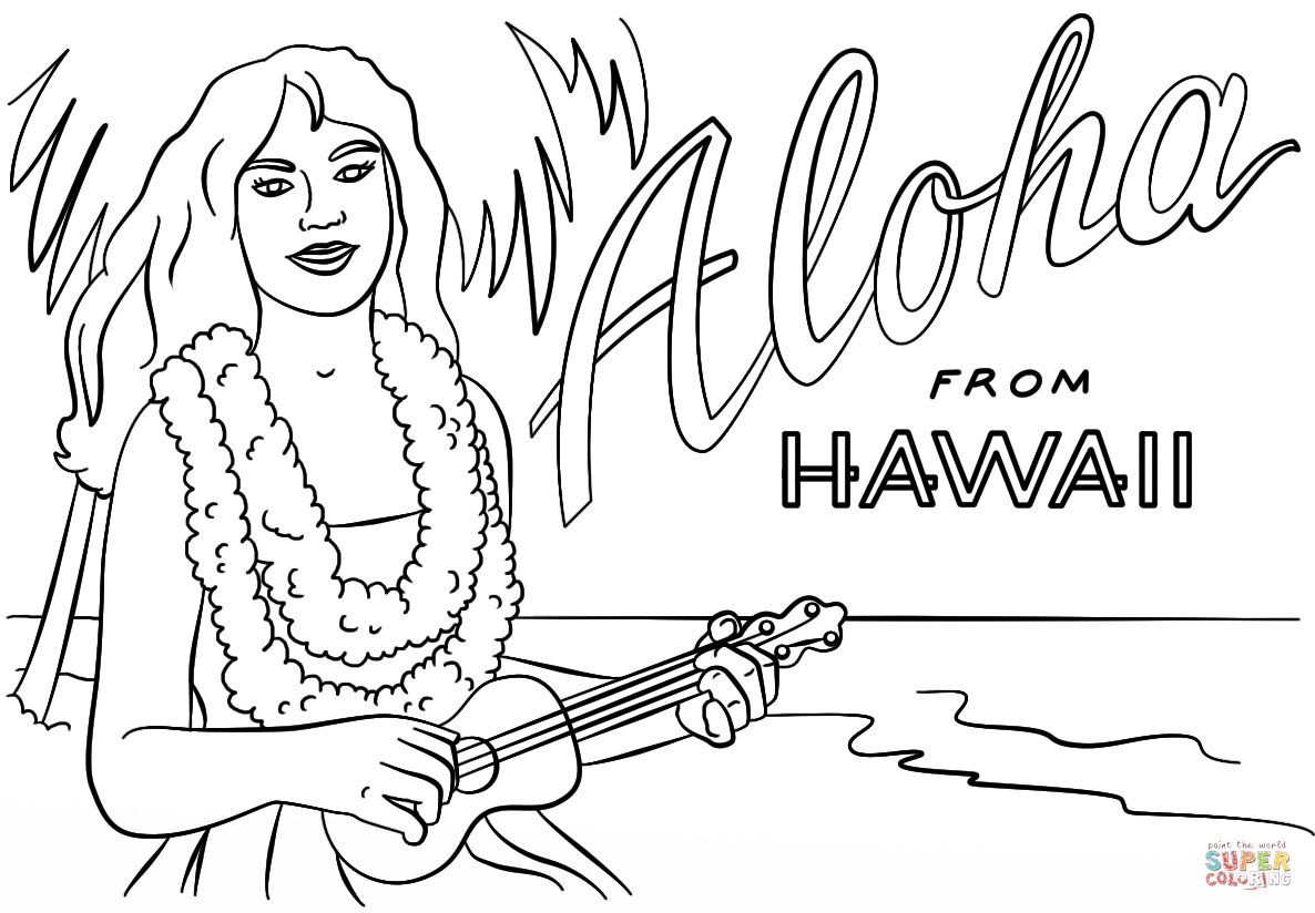 Hawaiian Girl with Lei and Ukulele coloring page | Free Printable ...