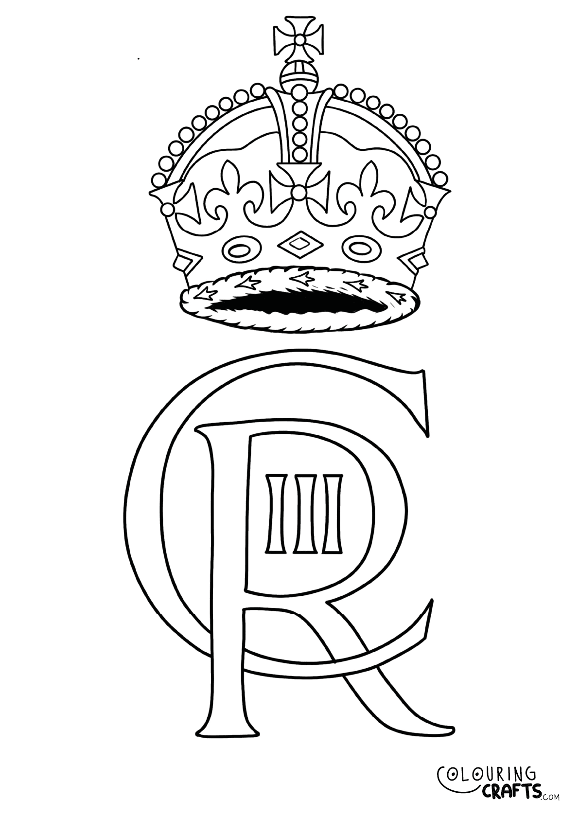 King Charles III Cypher Coronation Colouring Page - Colouring Crafts