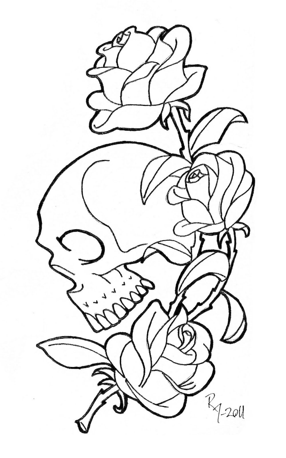 Skull With Roses Coloring Pages | Tattoo coloring book, Rose coloring pages,  Skull coloring pages