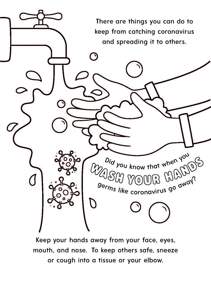 Printable Wash Your Hands coloring page for both aldults and kids.