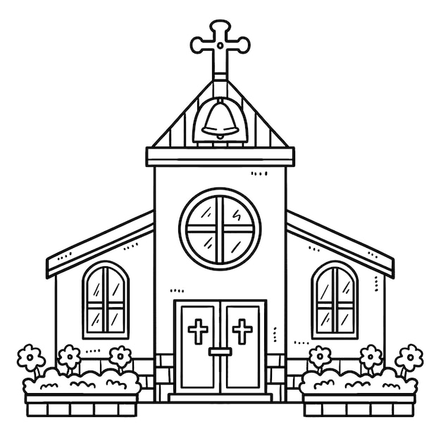 Premium Vector | Christian church isolated coloring page for kids