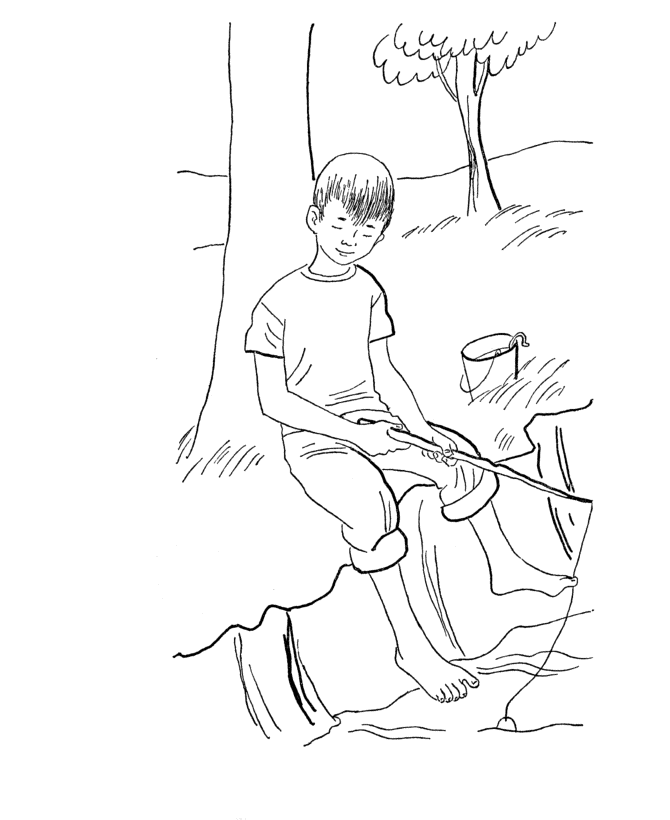 Bluebonkers : Fishing from the bank - Summer Coloring Sheets