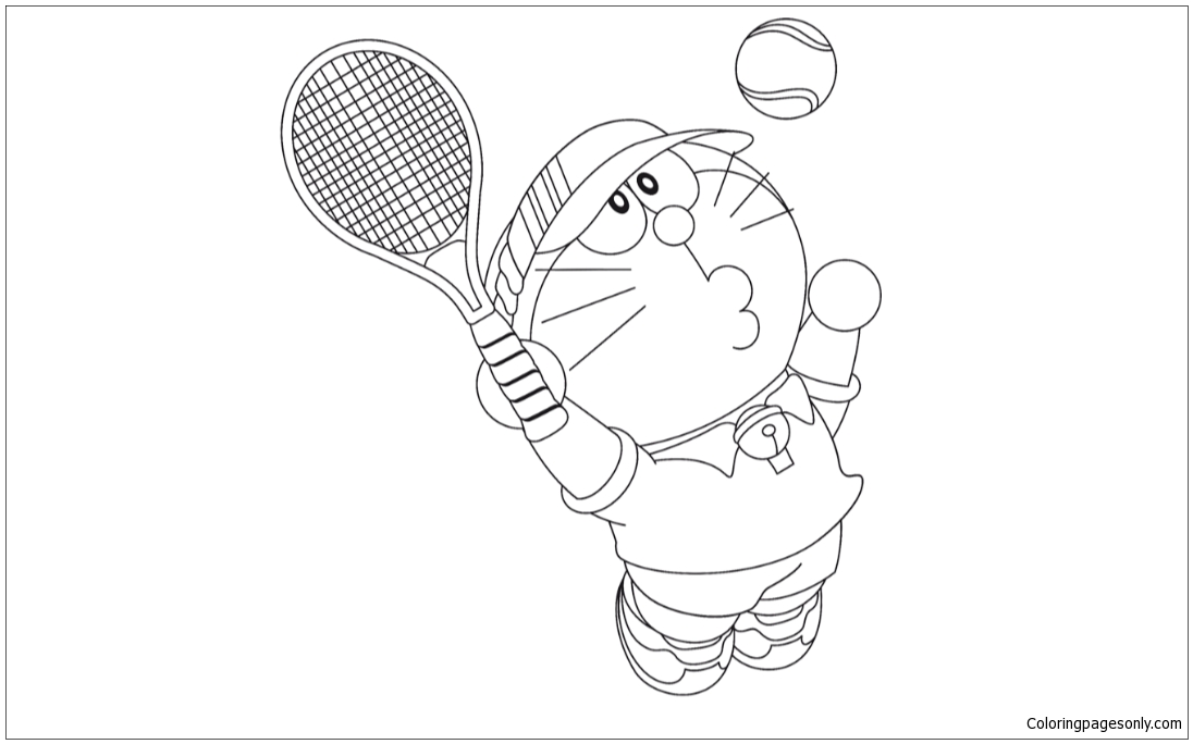 Doraemon is playing tennis Coloring Page - Free Coloring Pages Online
