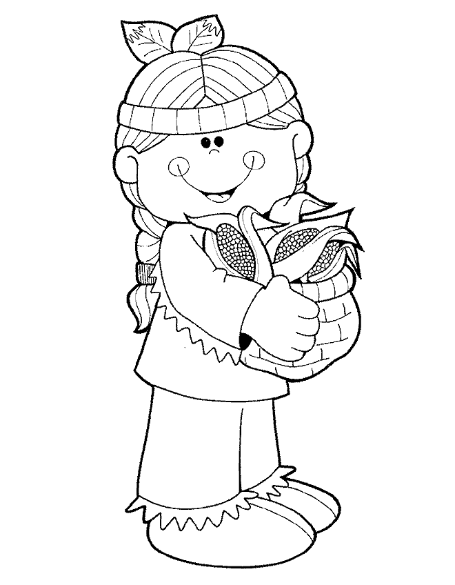 Pilgrim And Indian Thanksgiving Coloring Pages Children ...