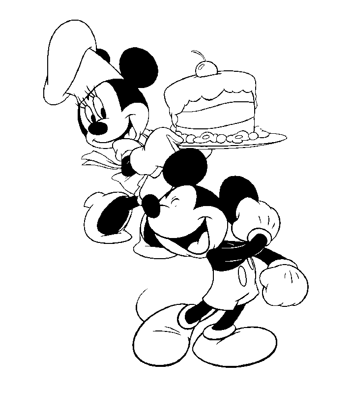 Mickey Mouse And Minnie Bring Cake Coloring Pages For Kids #e5h ...