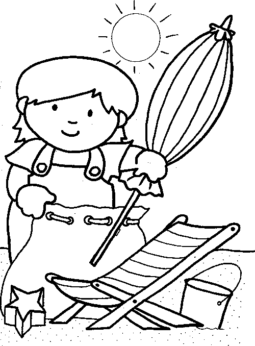 boy with beach umbrella coloring page