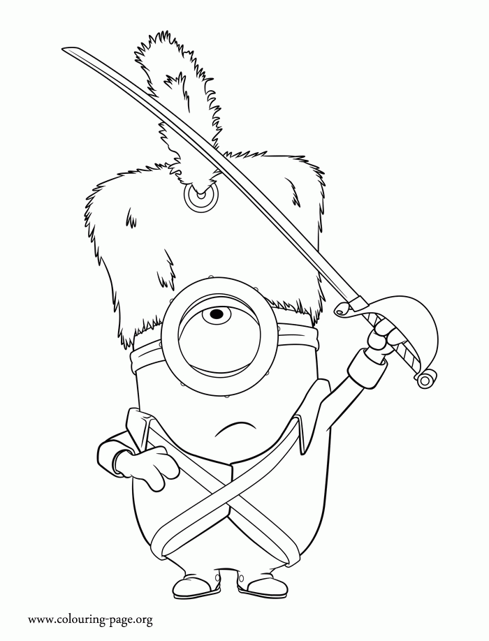Minions - Stuart as a real guard coloring page