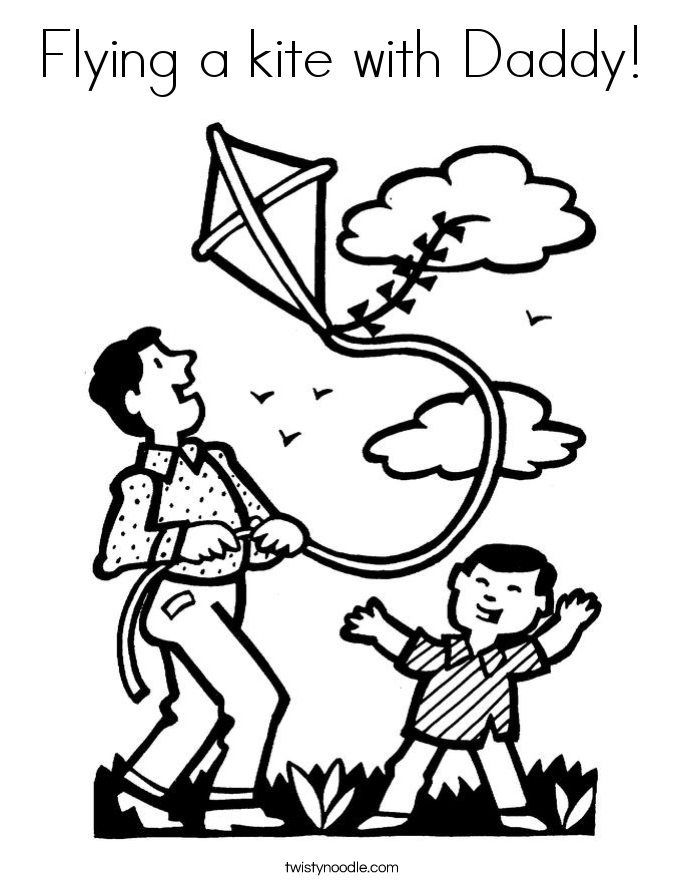 Flying a kite with Daddy Coloring Page - Twisty Noodle