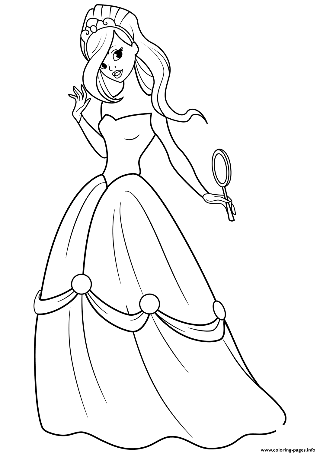 Beautiful Princess With Mirror In Her Hand Coloring Pages Printable
