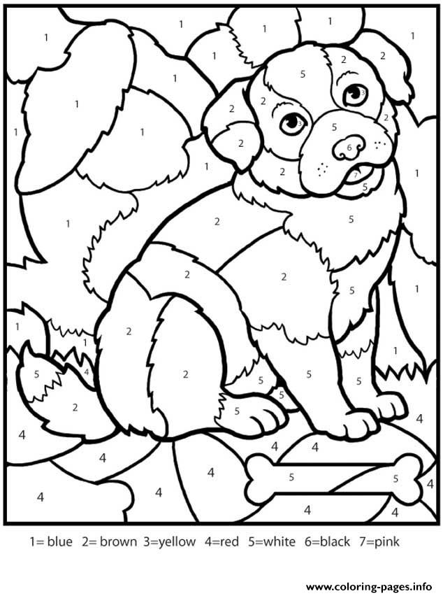 Color By Numbers Adult Worksheets Dog Coloring Pages Printable
