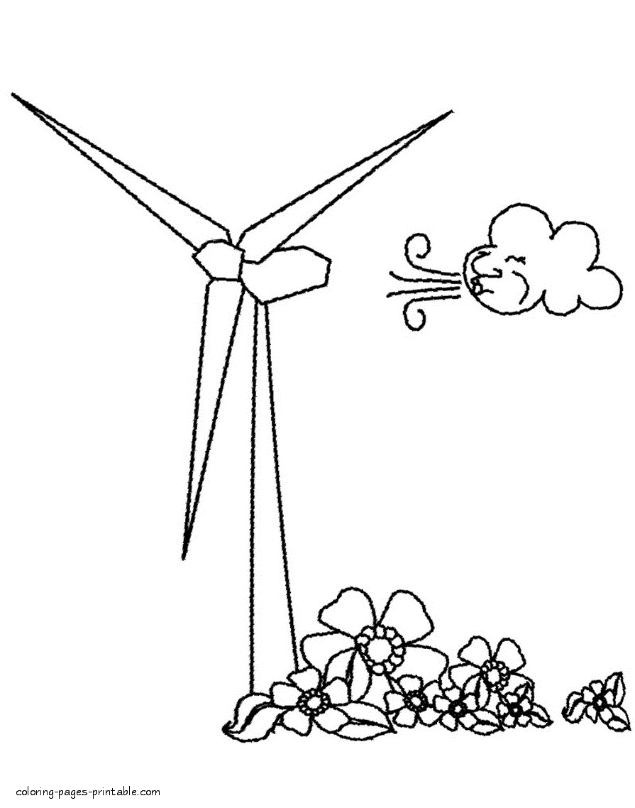 Wind energy picture to coloring || COLORING-PAGES-PRINTABLE.COM