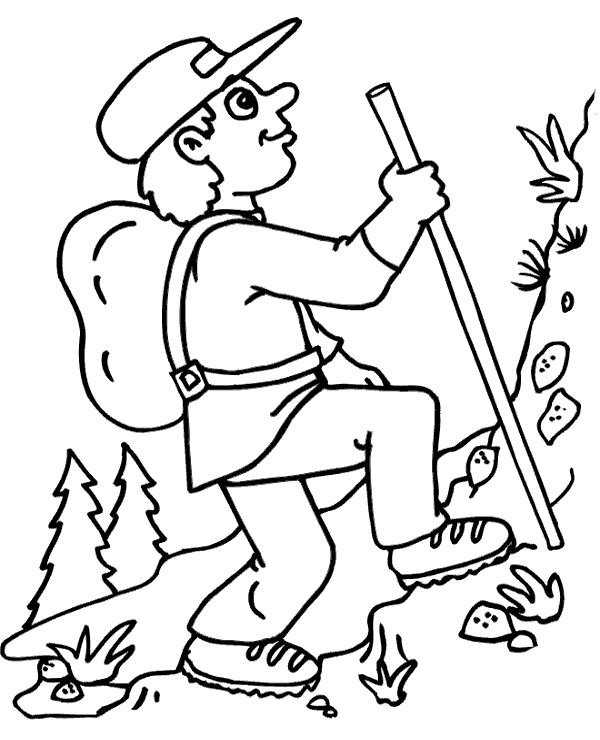 Hiker coloring page for holiday
