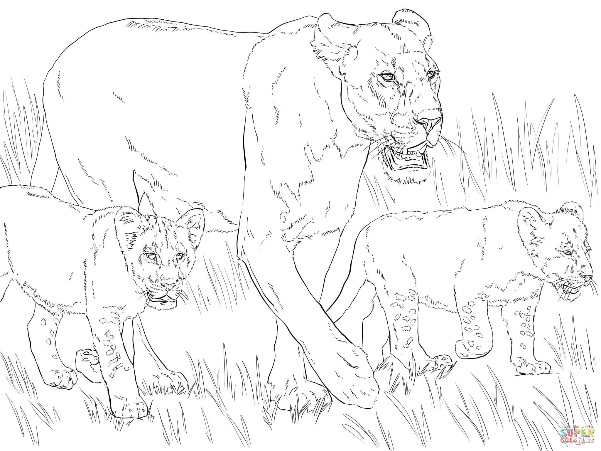 Lioness with Cubs coloring page | Free Printable Coloring Pages