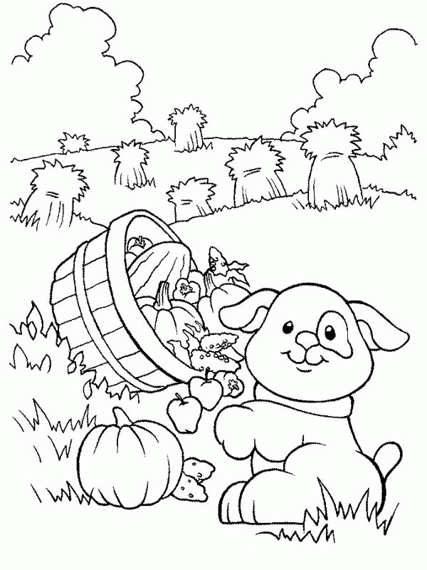 Farm Life Coloring Pages Little Dog Carrying a Basket of Fruits ...