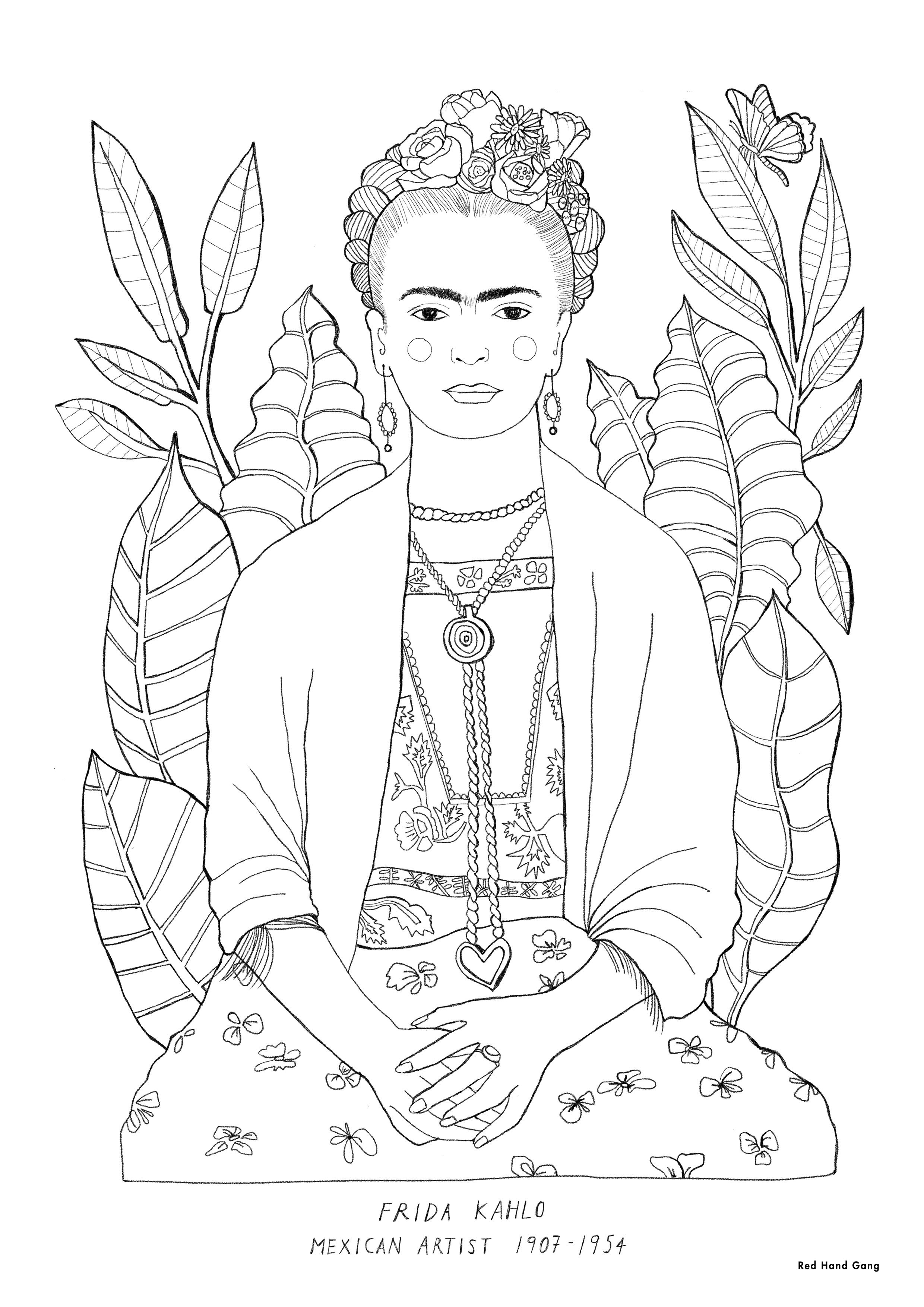 Frida Kahlo Colouring In-Sheet – Red Hand Gang