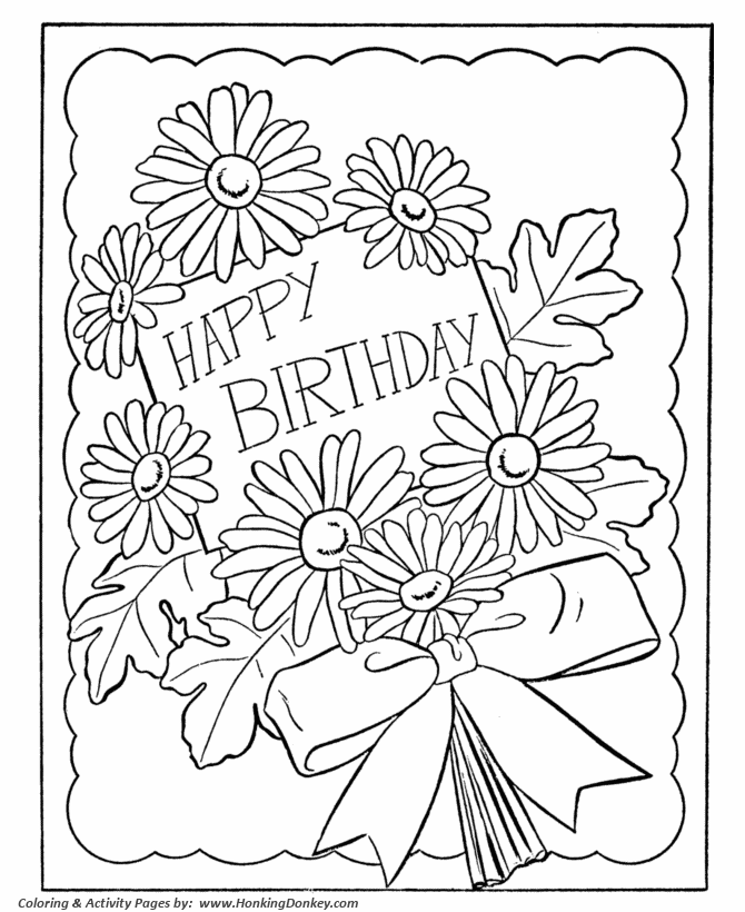 Birthday Coloring Pages | Free Printable Kids Birthday Flowers Card |  HonkingDonkey