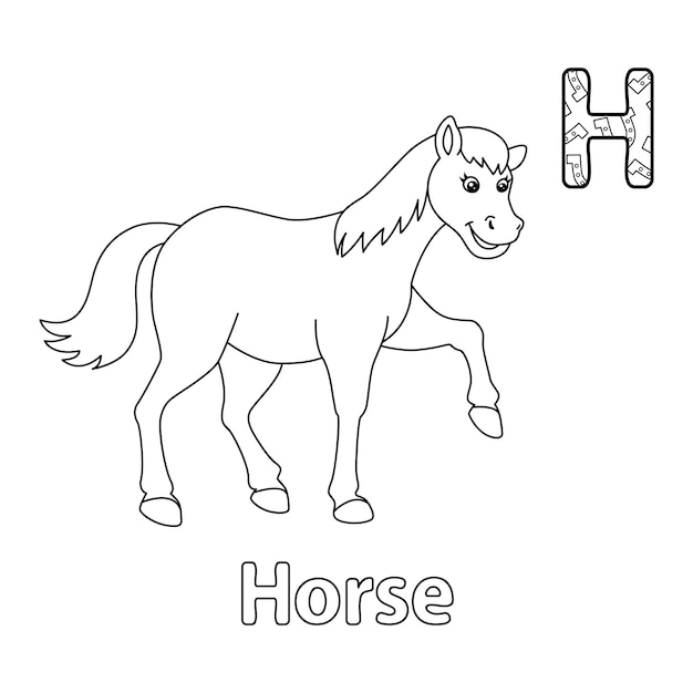 Premium Vector | Walking horse alphabet abc coloring page h