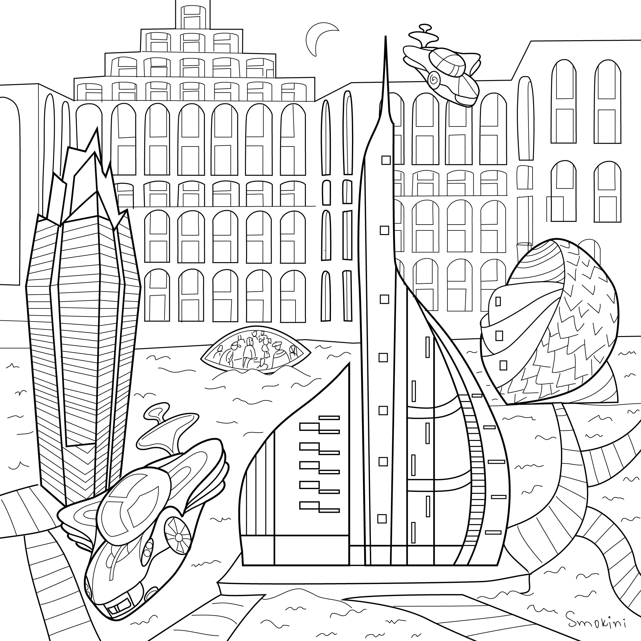 Town from the Future by Smokini (Urban Stories Coloring Book)