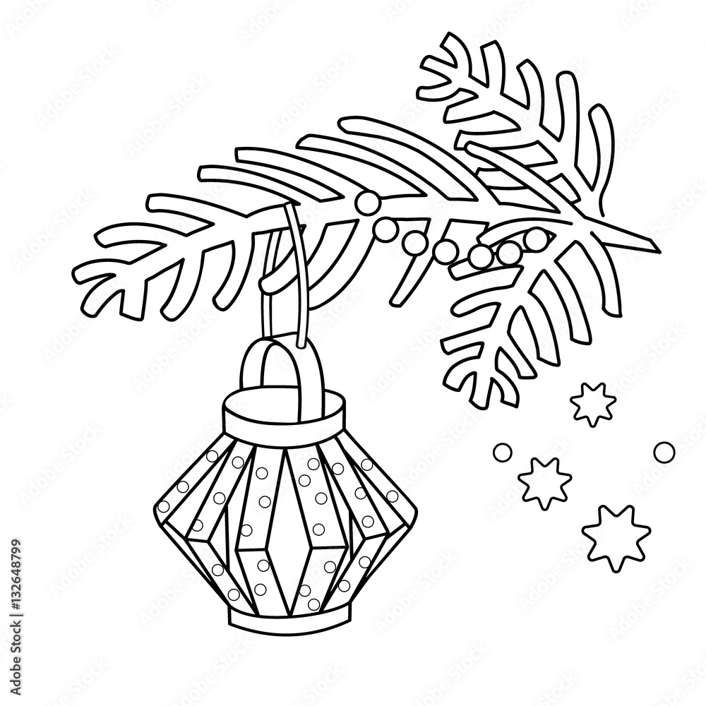 Coloring Page Outline Of Christmas decoration. Paper flashlight. Christmas tree  branch. New year. Coloring book for kids Stock Vector | Adobe Stock