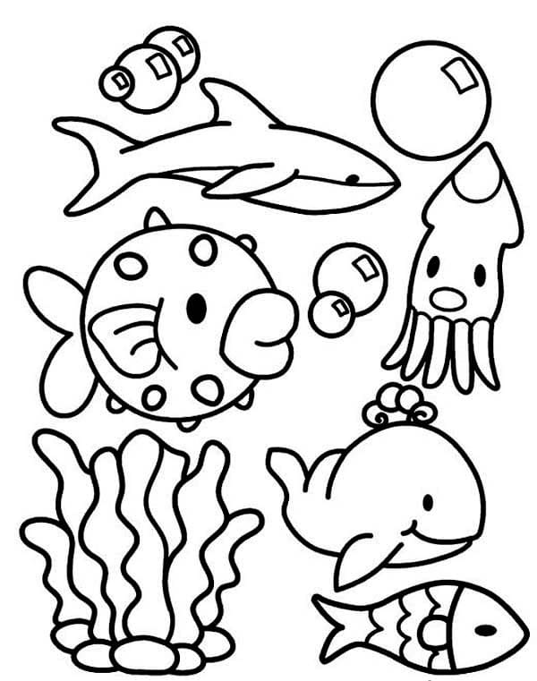 Animals in the Ocean Coloring Page - Free Printable Coloring Pages for Kids