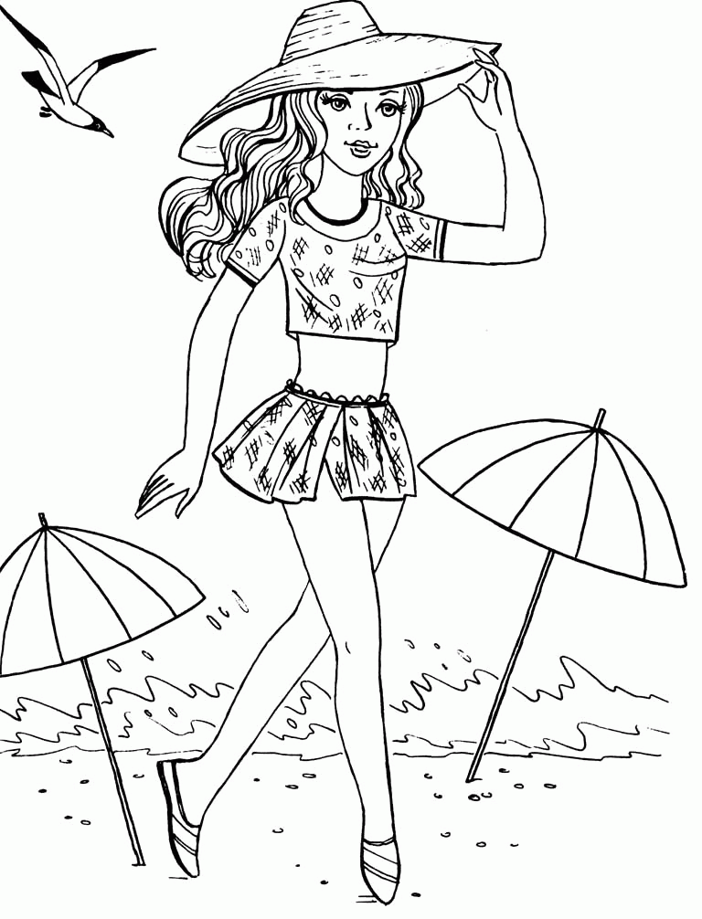 Coloring Pages Girl At The Beach Real 3